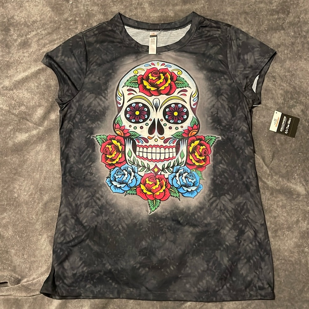 Halloween cap sleeve Junior Day of the Dead tee shirt Size XL